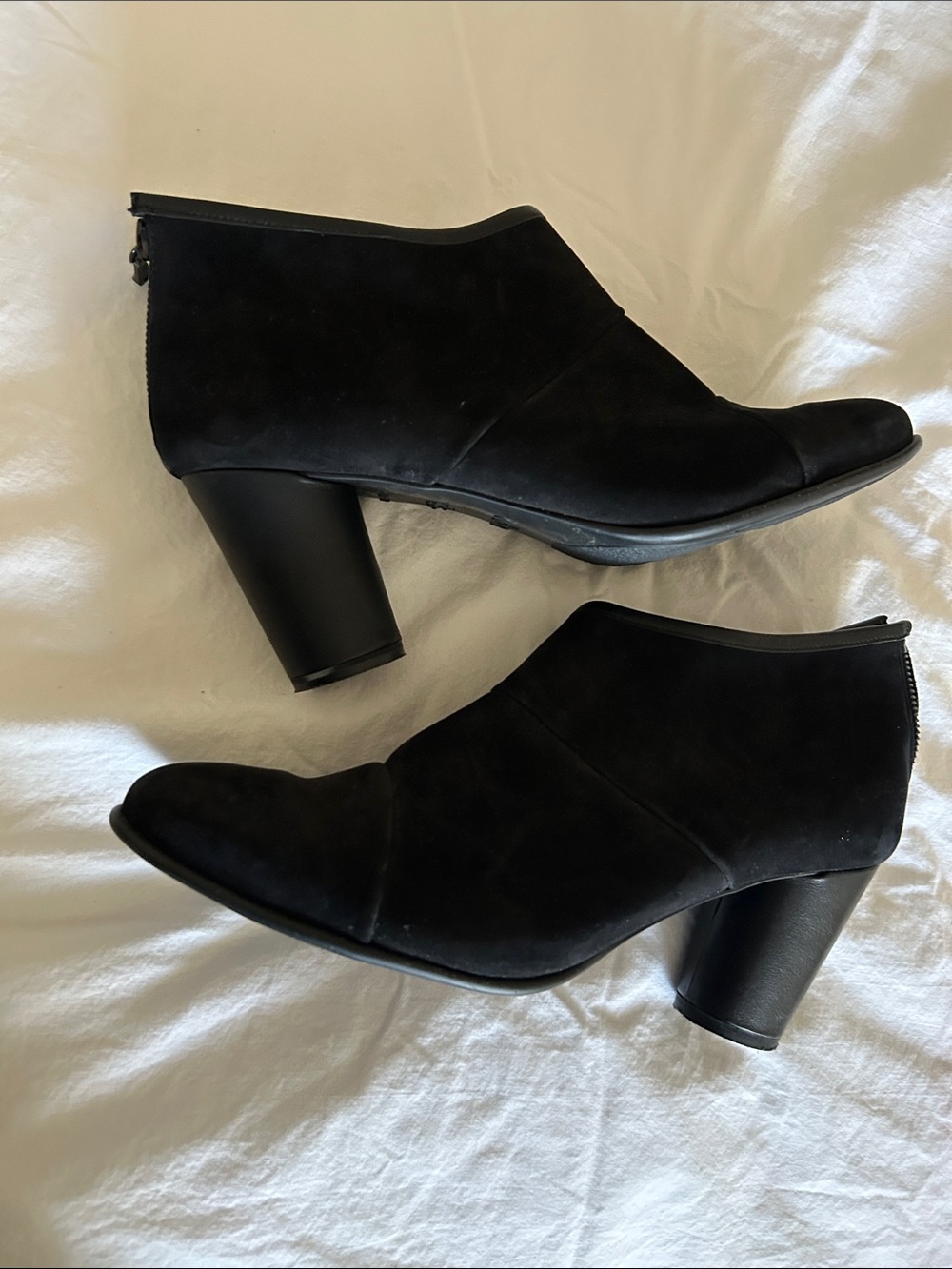 Arche Black Suede Ankle Booties with Round Block Heel